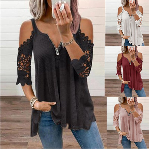 Women's Popular Hollow-out Camisole Lace Sleeve Knitted Blouses