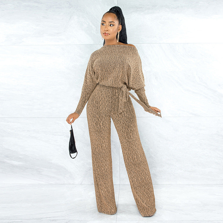 Women's Spring High Elastic Loose Belt Super Jumpsuits