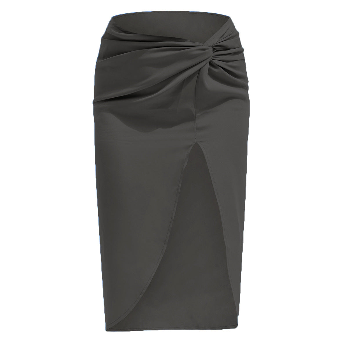 Damen-Röcke mit hoher Taille, verdreht, unregelmäßig, sexy, einfarbig, Satin, Hüfte, Reißverschluss