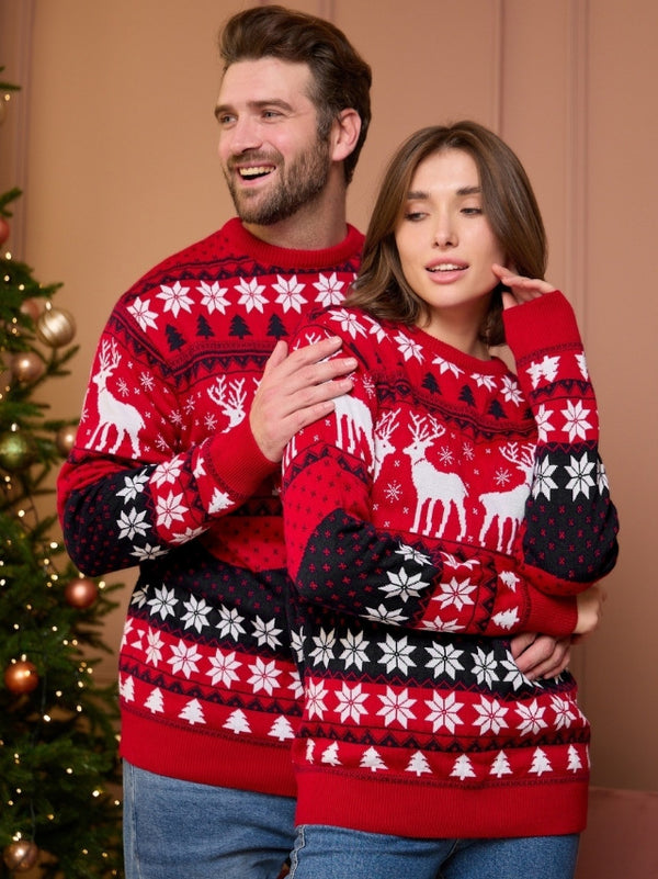 Women's & Men's & Christmas Couple Wear Elk Jacquard Sweaters