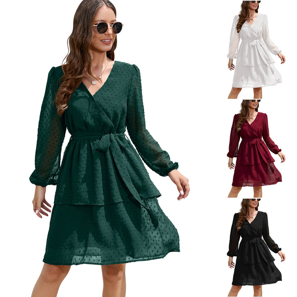 Women's V-neck Lantern Long Sleeve Cocktail Party Dresses