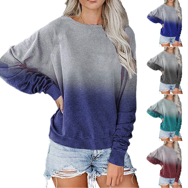 Women's Raglan Gradient Color Sleeve Printing T-shirt Blouses