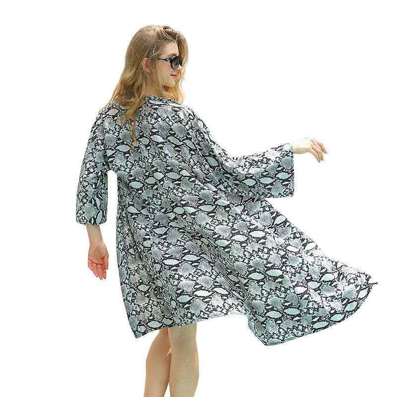 Women's Snakeskin Pattern Wild Print Swimming Cloak Blouses