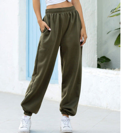 Women's Elastic-waist High Wide-leg Cropped Loose Large Pants