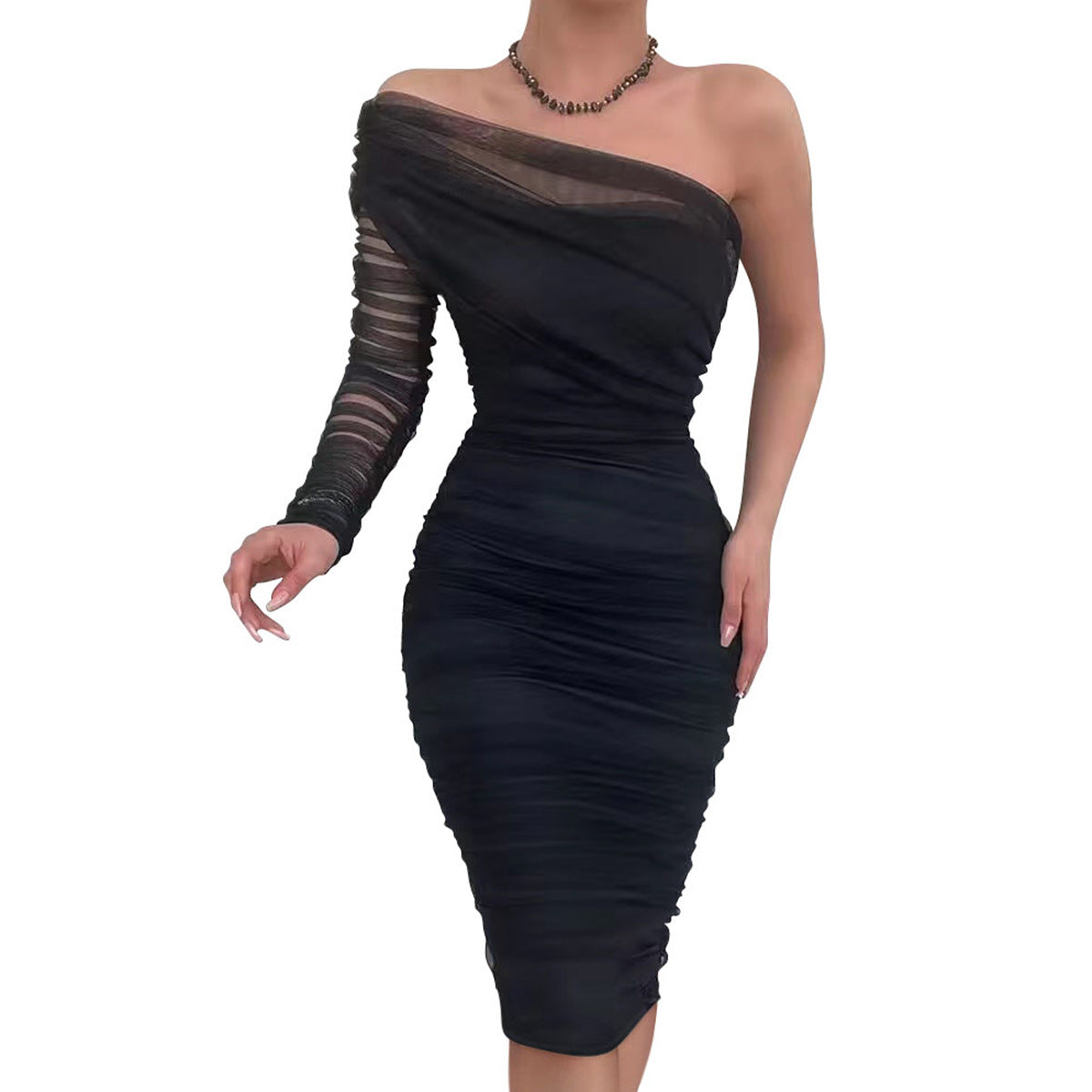 Women's Summer Fashion Pleated Tube Dress Mesh Irregular Hot Dresses