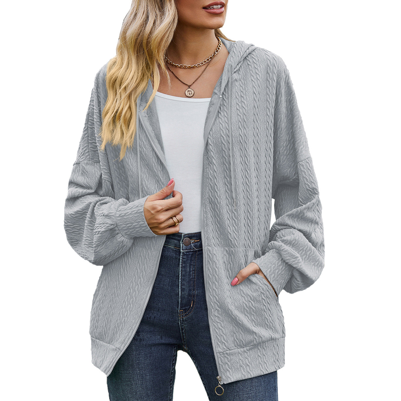 Women's Solid Color Pocket Long Sleeve Loose Sweaters