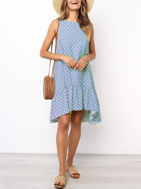 Summer Round Neck Sleeveless Polka-dot Loose-fitting Dresses