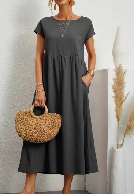 Solid Color Sleeveless Loose Linen Pocket Dresses