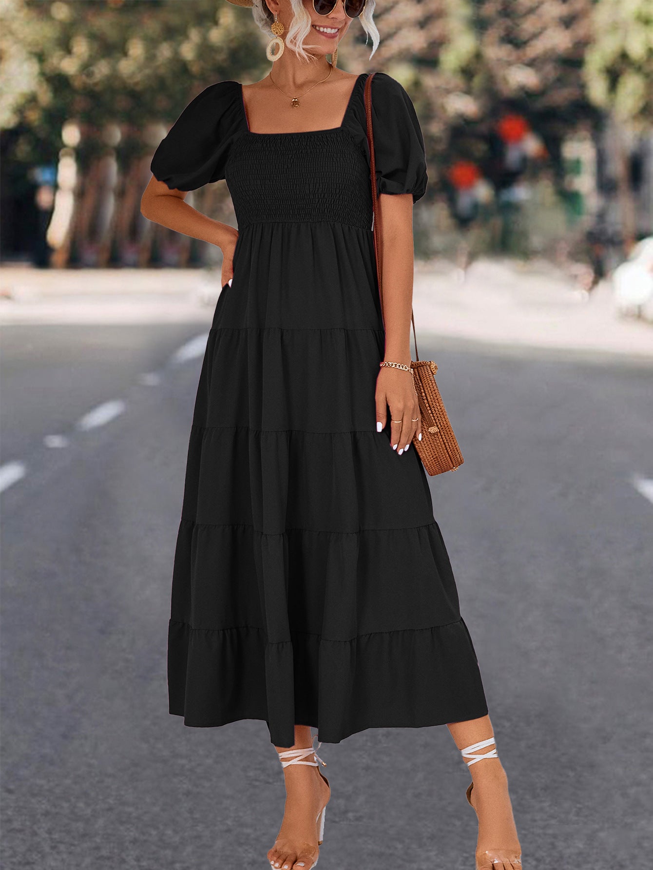 Unique Glamorous Trendy Puff Sleeve Smocking Dresses