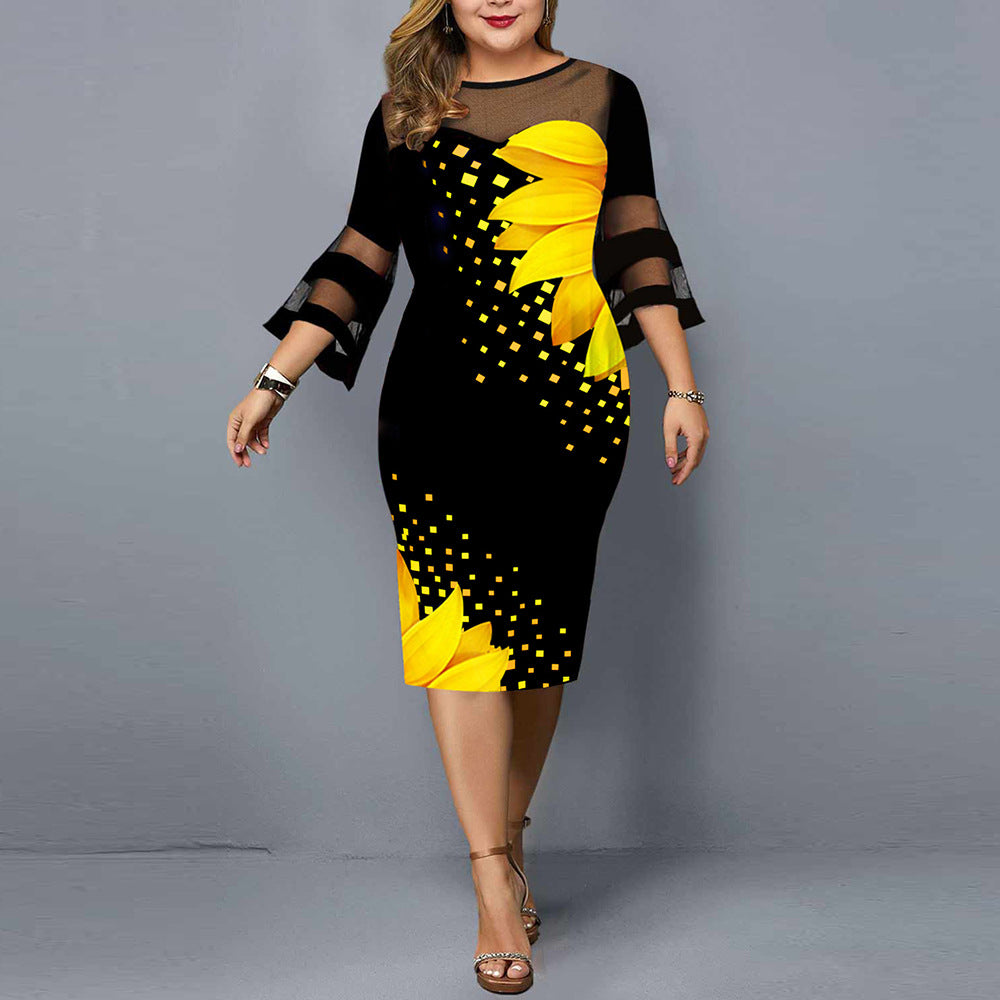 Women's Digital Printing Gauze Stitching Dress Dresses