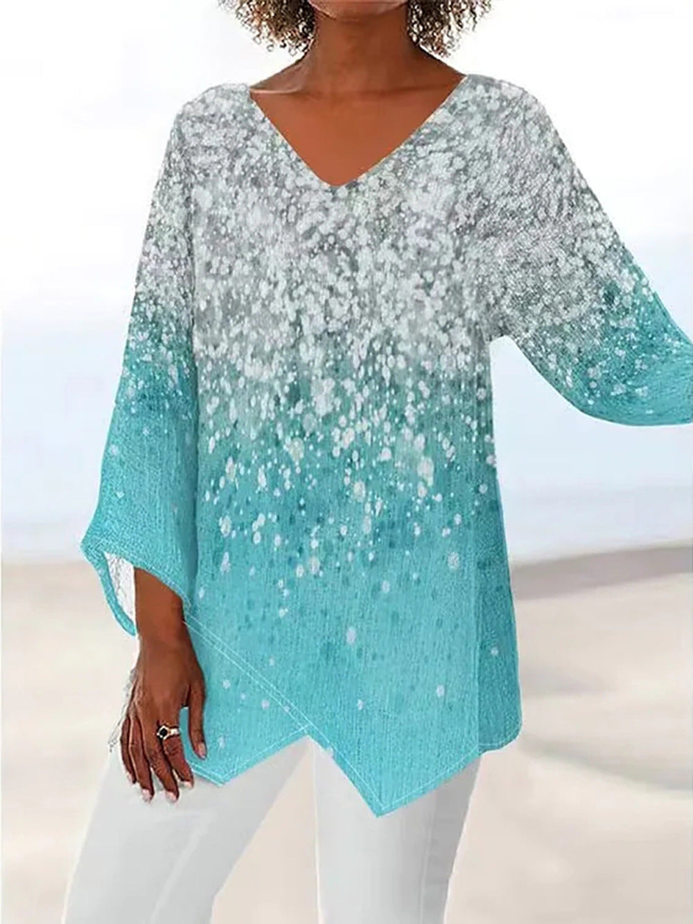 Women's Starry Sky Printed Long Sleeve V-neck Blouses