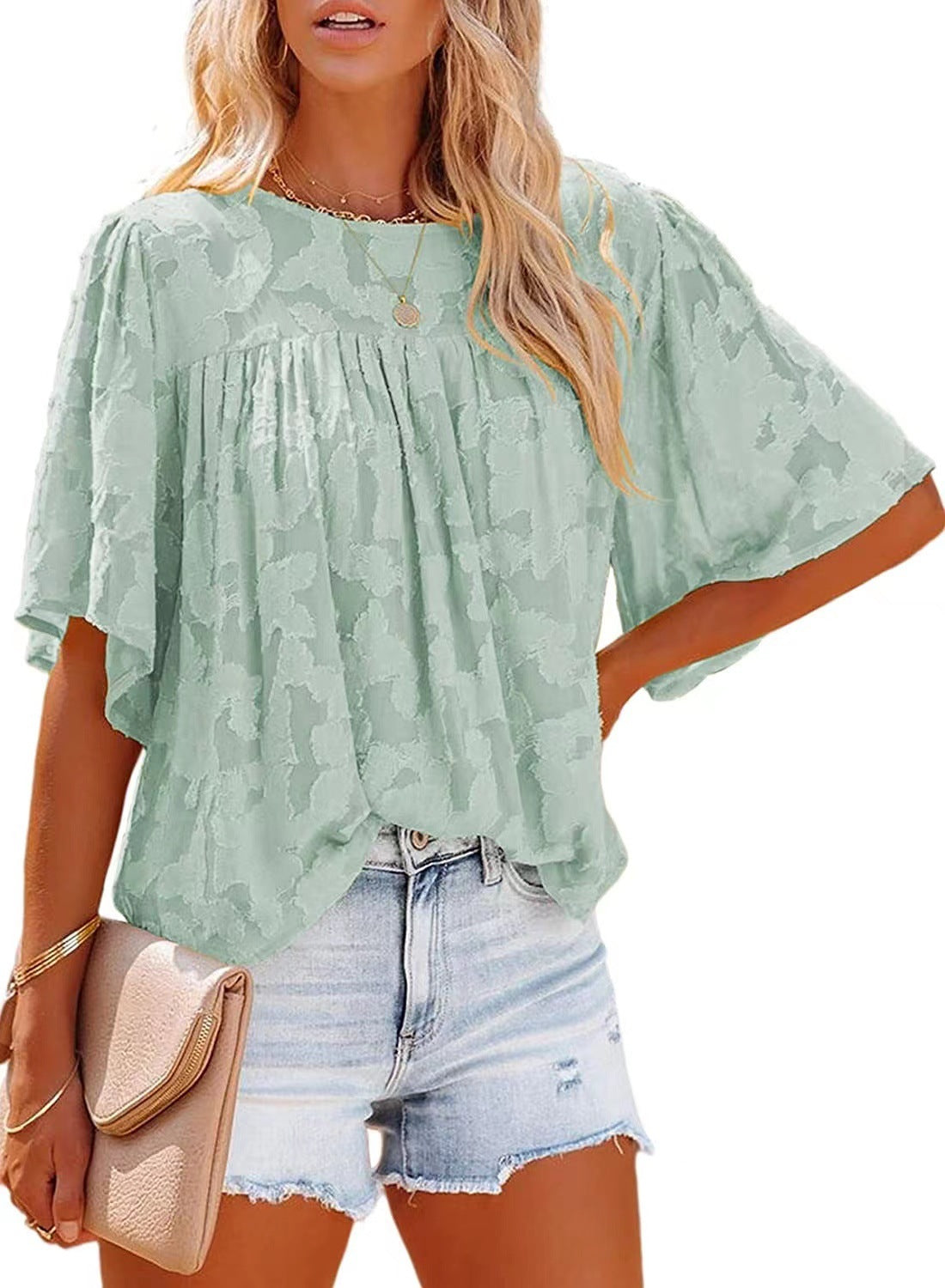 Women's Summer Bell Sleeve Little-girl Style Hollow-out Blouses