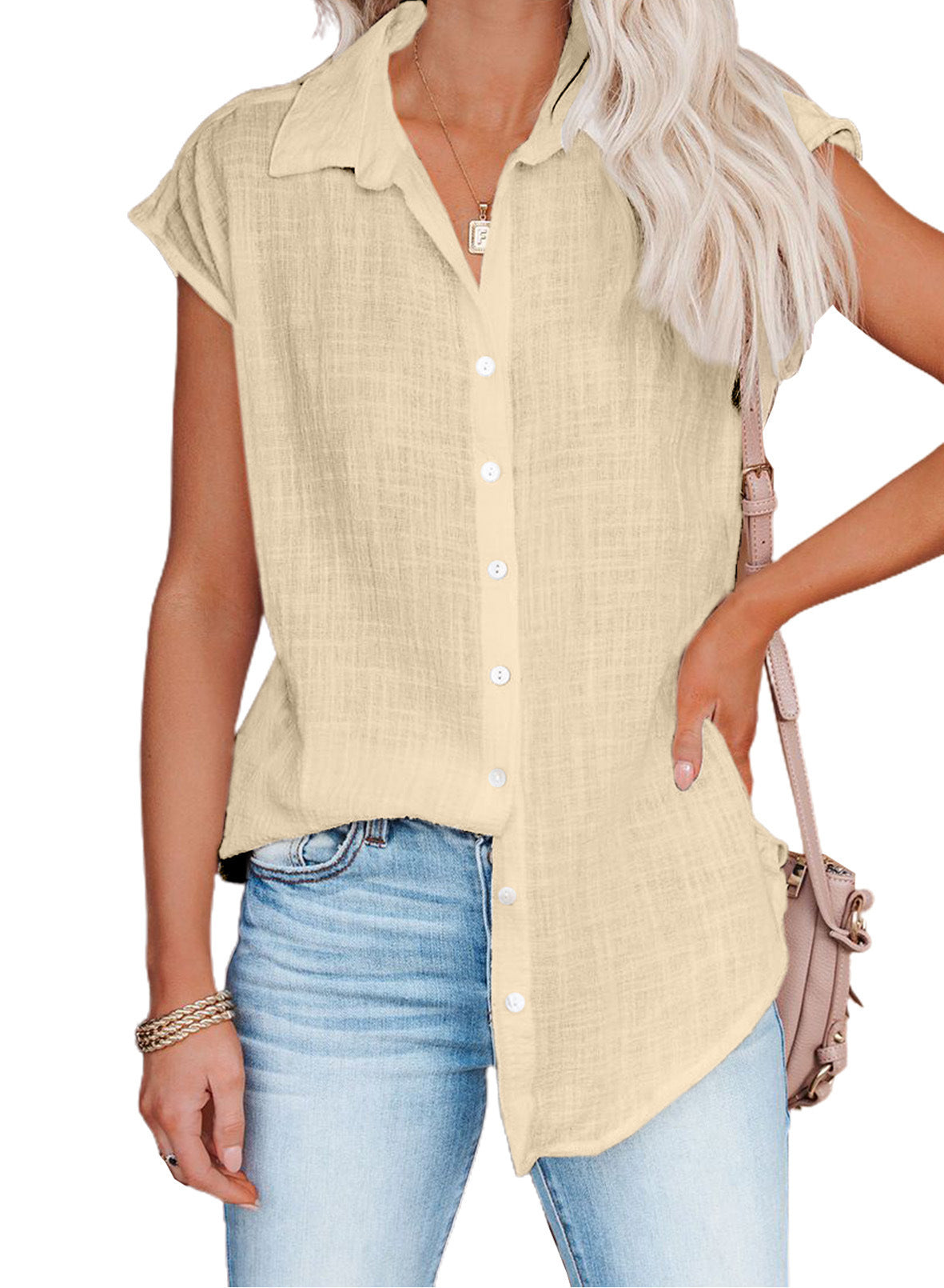 Damen Sommer einfarbiges einreihiges Hemd Casual Tops