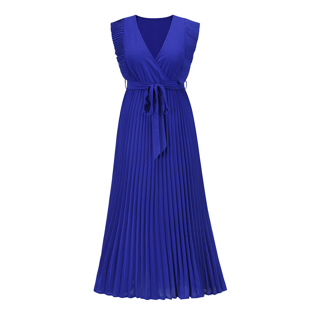 Solid Color Sleeveless Pleated Chiffon Slim Dresses