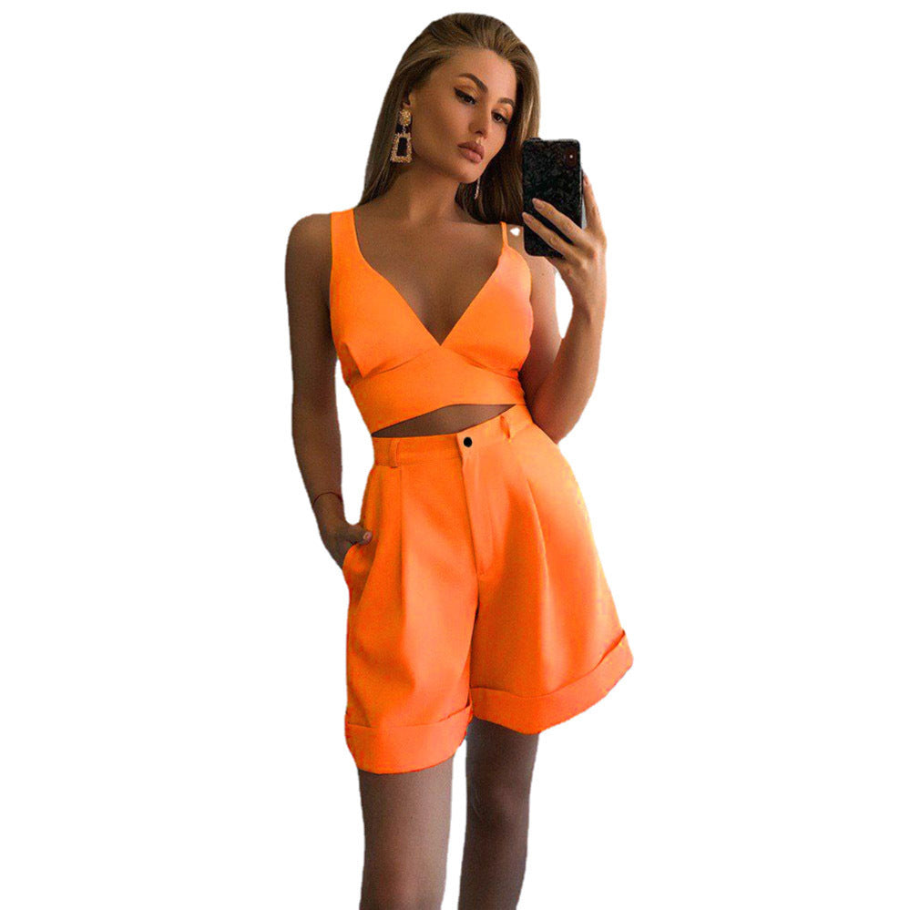 Women's Solid Color Two-piece Tube High Waist Tops