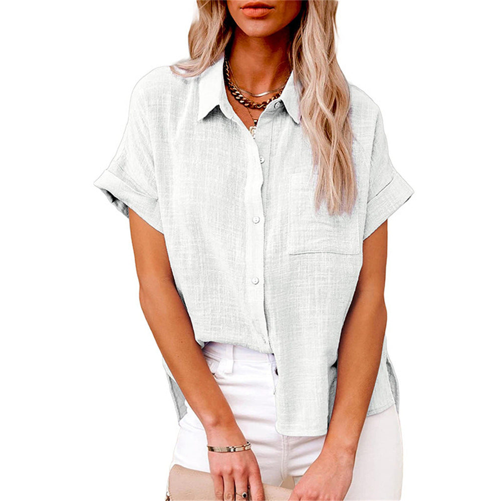 Women's Classic Linen Pocket Sleeve Shirt/t-shirt Blouses