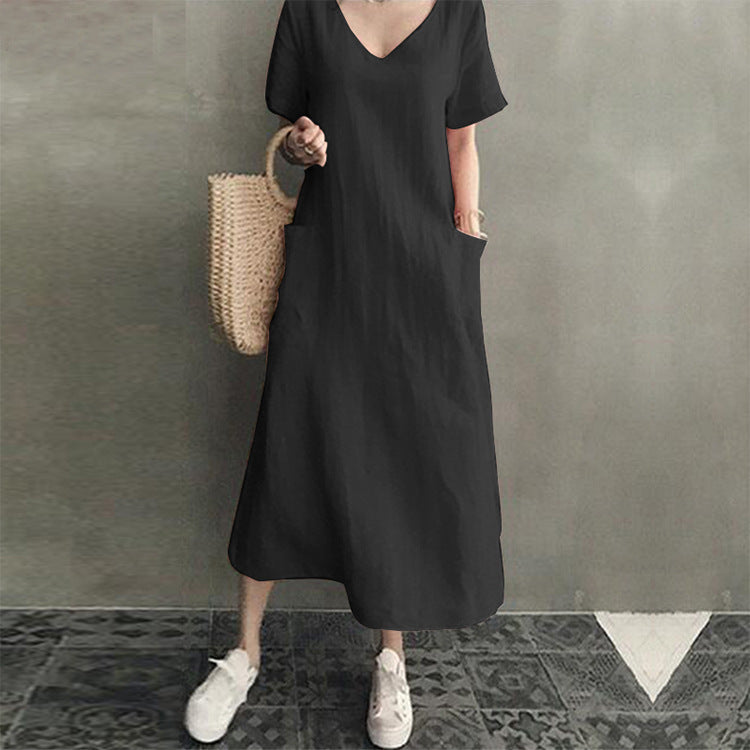 Women's Creative Spring Artistic Retro Cotton Linen V-neck Dresses