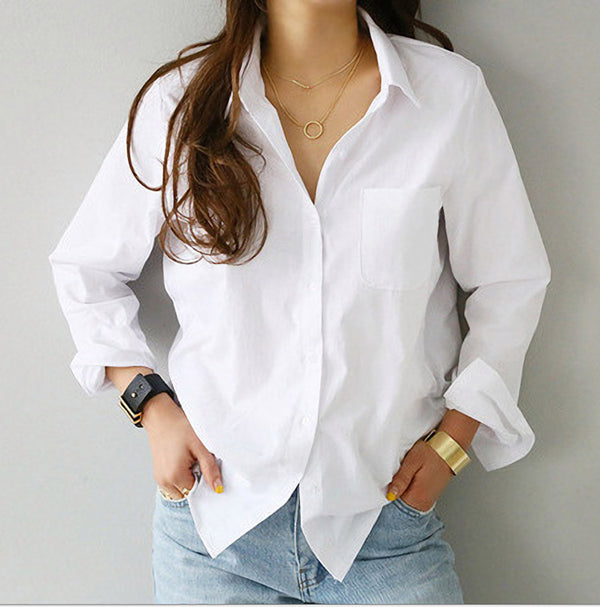 Women's Fashionable All-match White Business Wear Slim Slimming Lapel Long Blouses