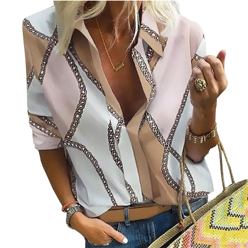 Unique Women's Loose Printed Pullover Shirt Blouses