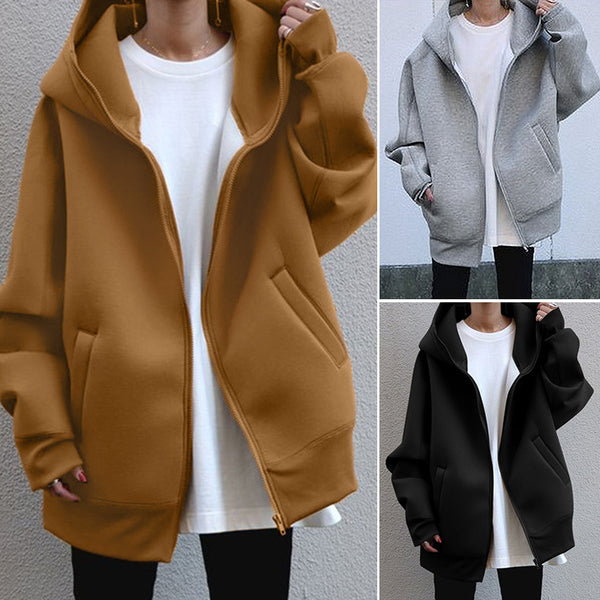 Personality Street Zipper Hooded Long Lining Sweaters