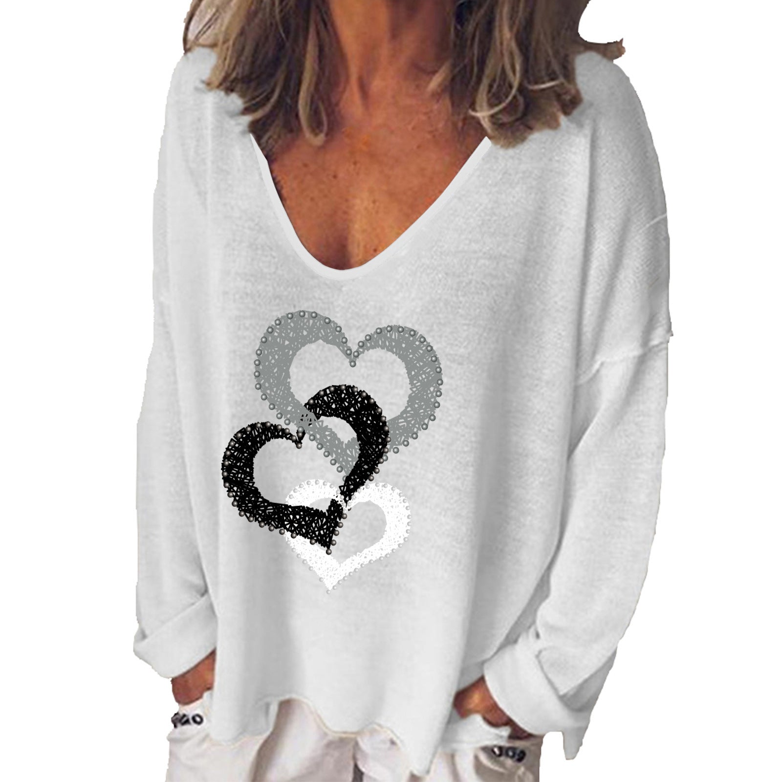 Women's Spring Long-sleeved T-shirt For Creative Heart Blouses