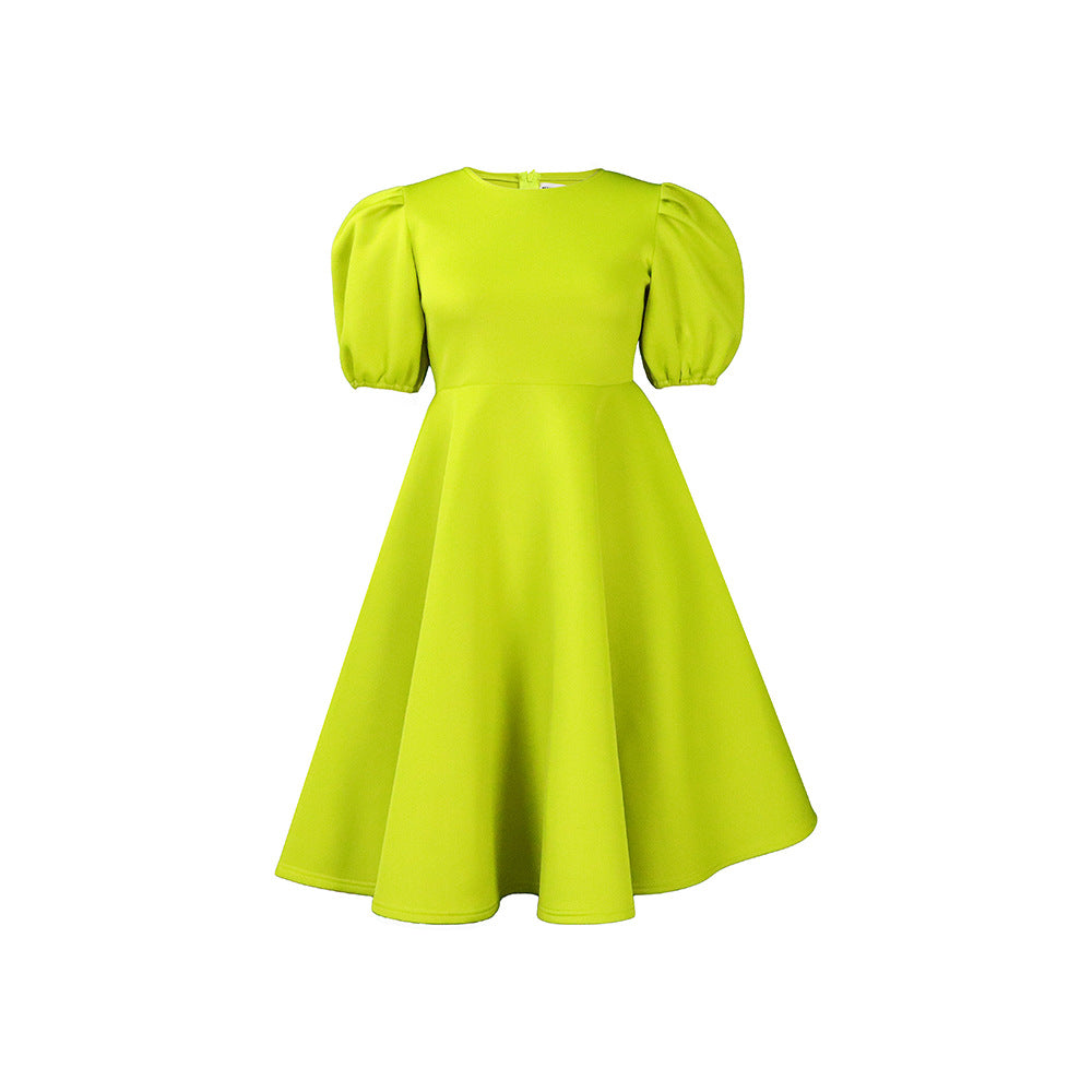 Round Neck Graceful Puff Sleeve Waist-controlled Dresses