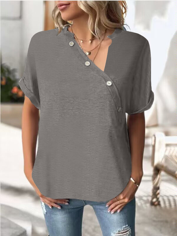 Women's Slouchy Innovative Solid Color Button Blouses