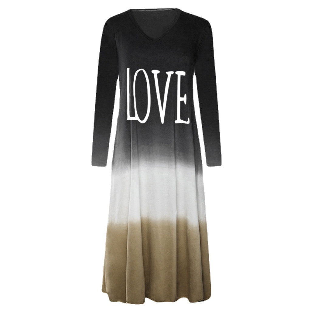 Women's Spring Loose Contrast Color Long Sleeves Dresses