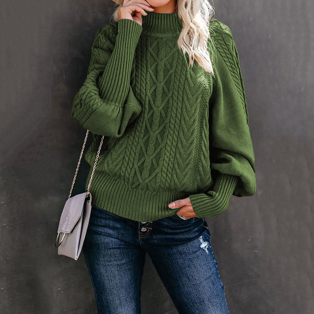Women's Winter Mid-neck Loose Long-sleeved Knitted Solid Sweaters