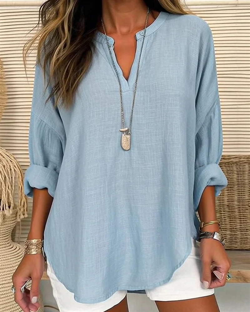 Women's And Linen Loose Casual Stand Collar Blouses