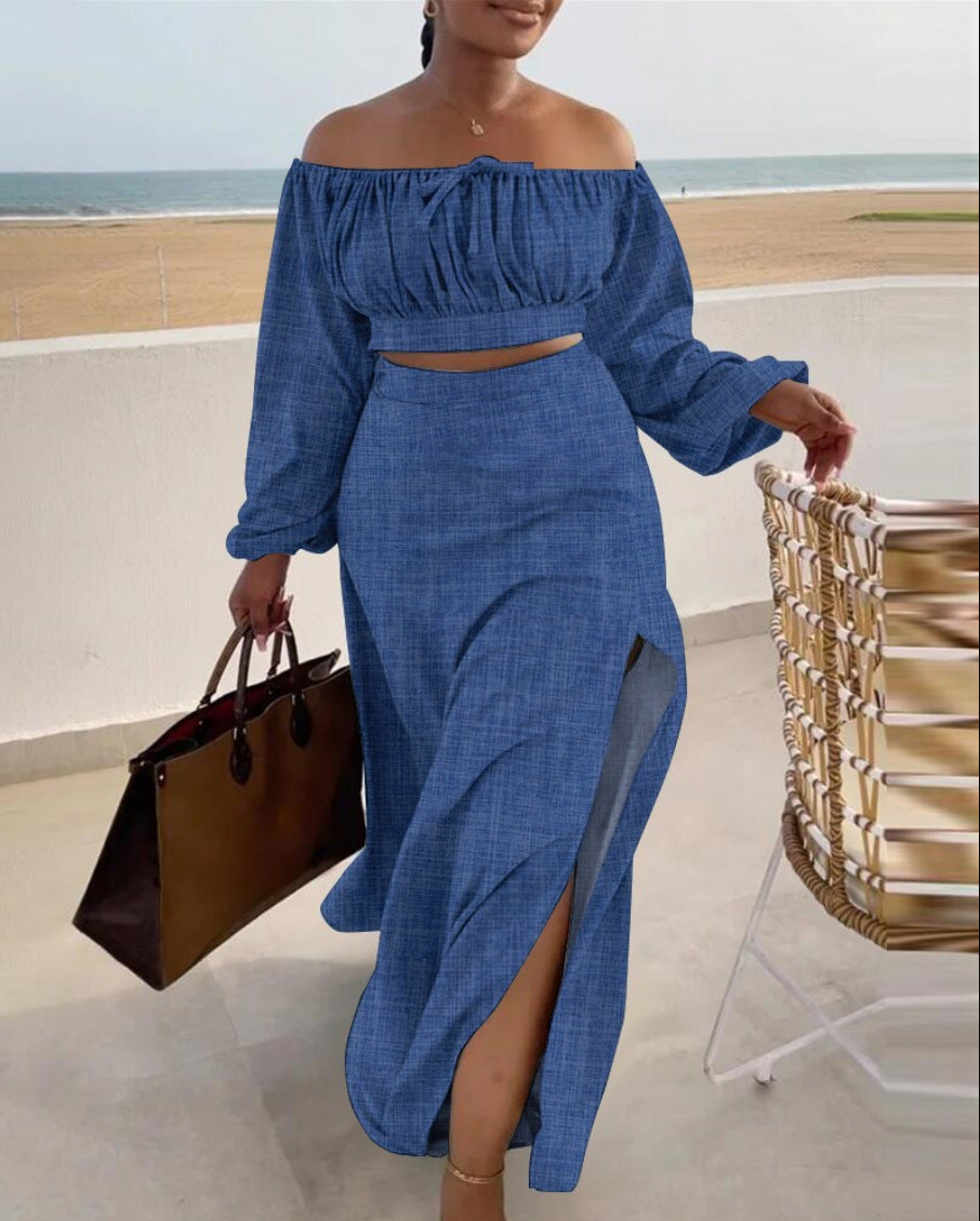 Autumn Casual Split Vacation Dress Two-piece Suits