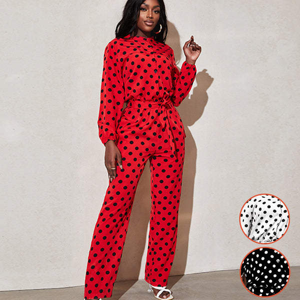 Women's Dot Autumn Fashion Printed Casual Long-sleeved Jumpsuits