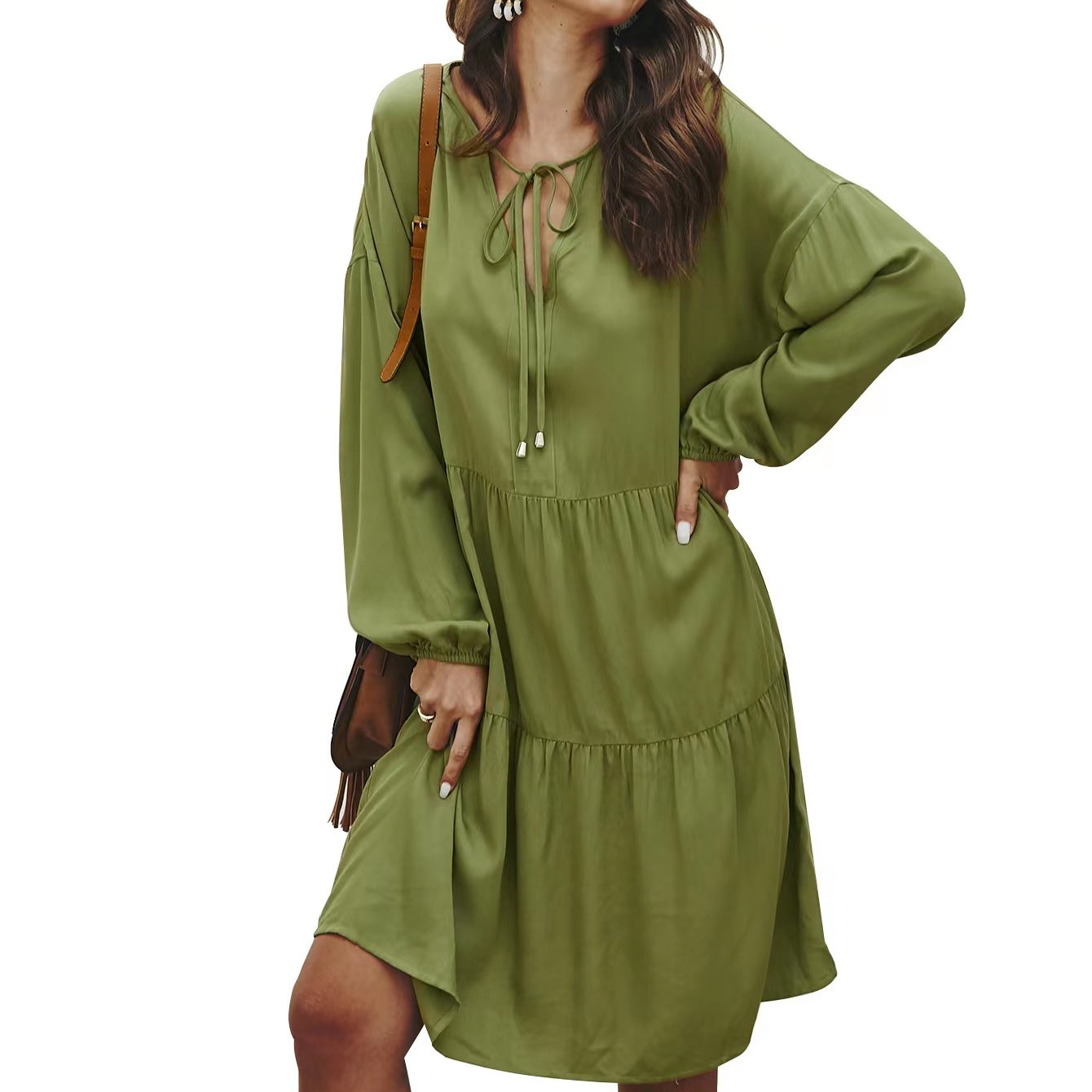 Sleeve High Waist Loose Solid Color Dresses