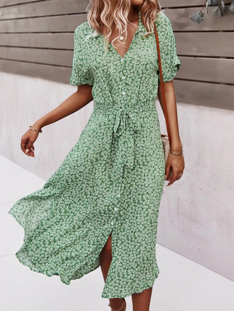 Casual Vacation Wide Hem Printed Ribbon Dresses