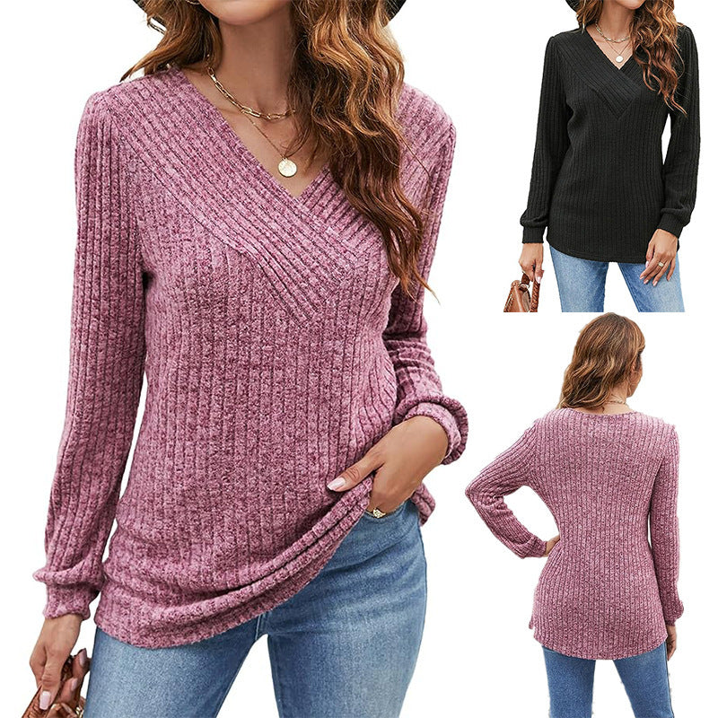 Women's Long Sleeve Casual Sunken Stripe Sweaters