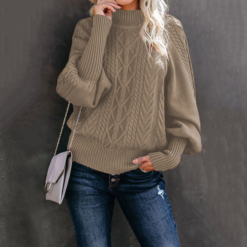 Women's Winter Mid-neck Loose Long-sleeved Knitted Solid Sweaters