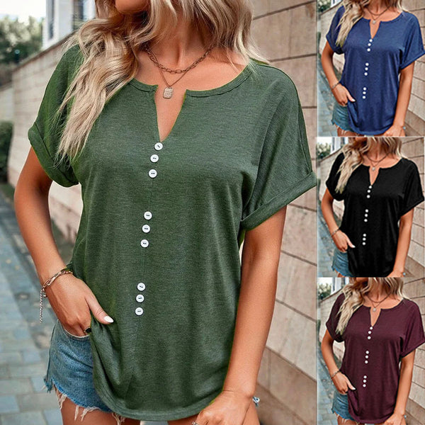 Women's Innovative Glamorous V-neck Buttons Short-sleeved Blouses