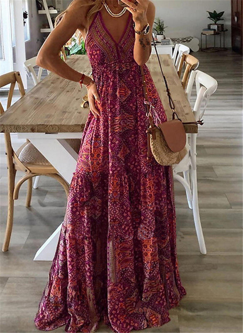 Women's Sexy Sling Bohemian Printed Dress Dresses