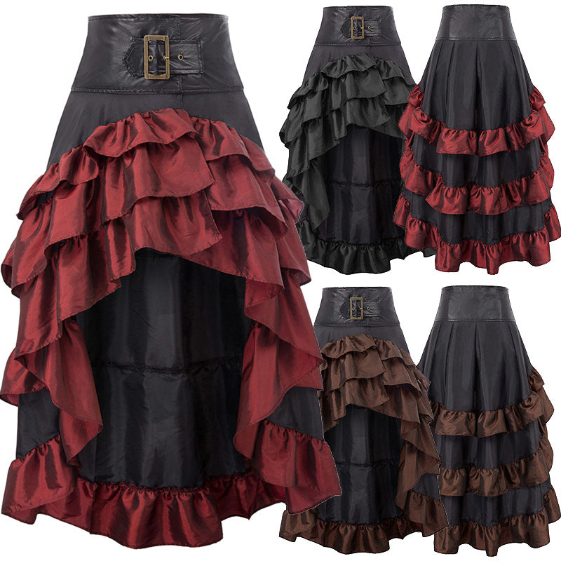 Women's Long Back Irregular Ruffles High Waist Skirts