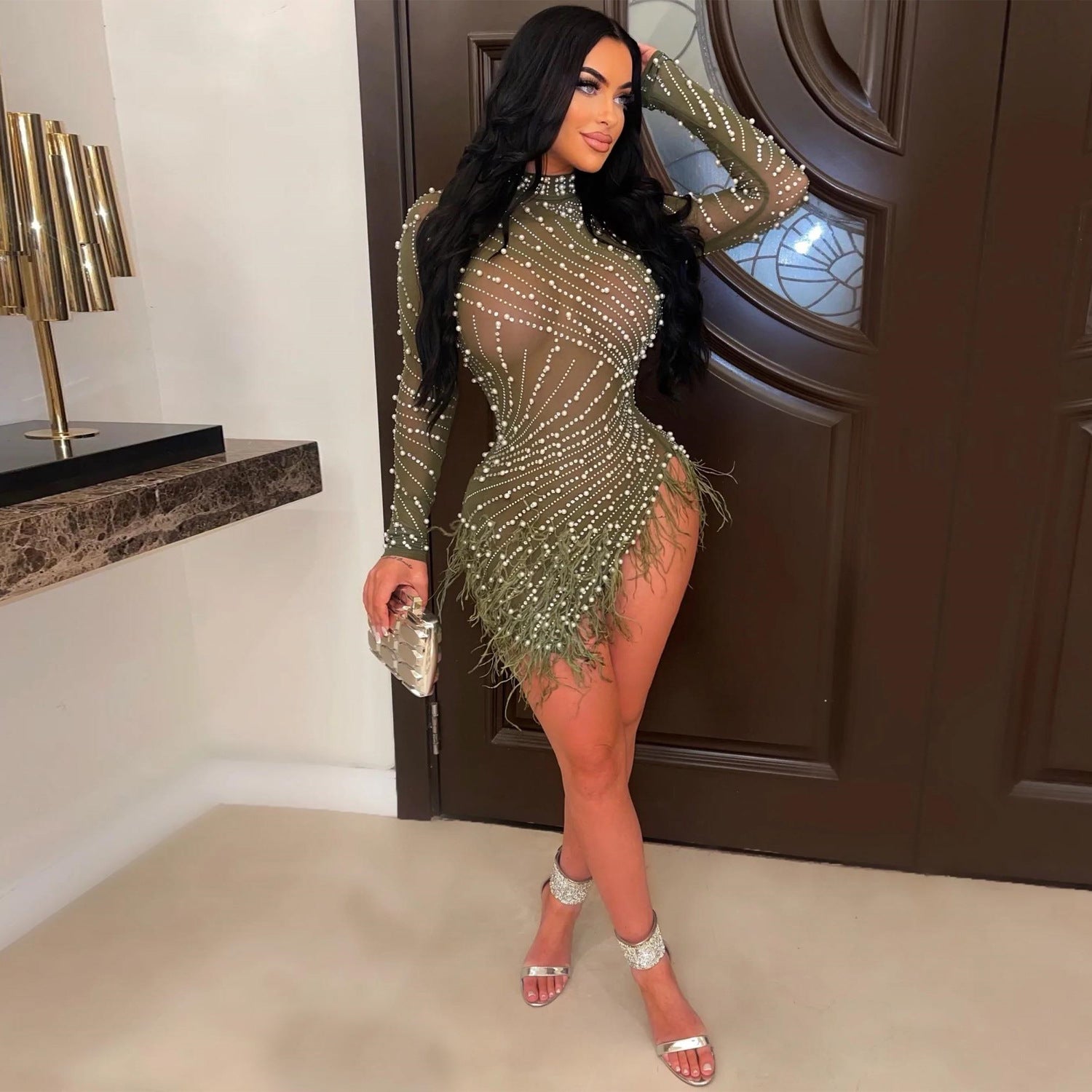 Women's Summer Sexy Hot Mesh Rhinestone Dress Dresses