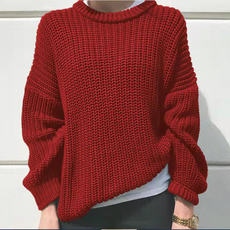 Women's Simple Thick Needle Long Sleeve Round Sweaters