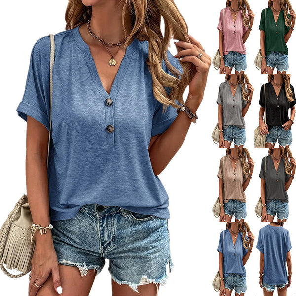 Women's 8 Colors Solid Color Button Sleeve Blouses