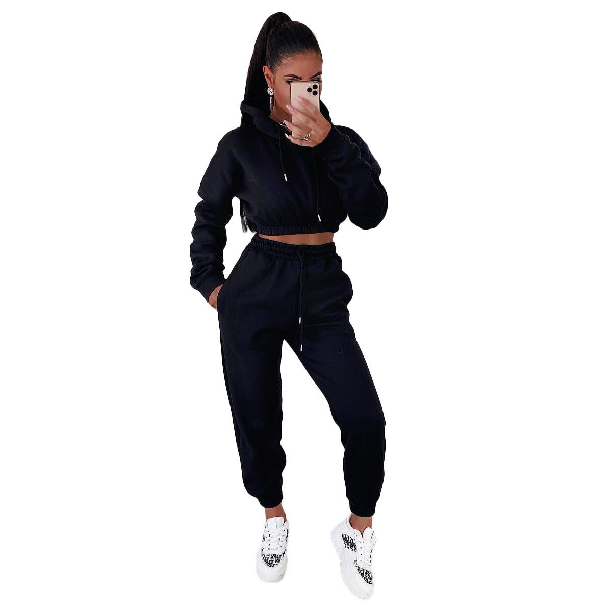 Women's Veet Padded Hooded Sweatshirt Casual Two-piece Suits