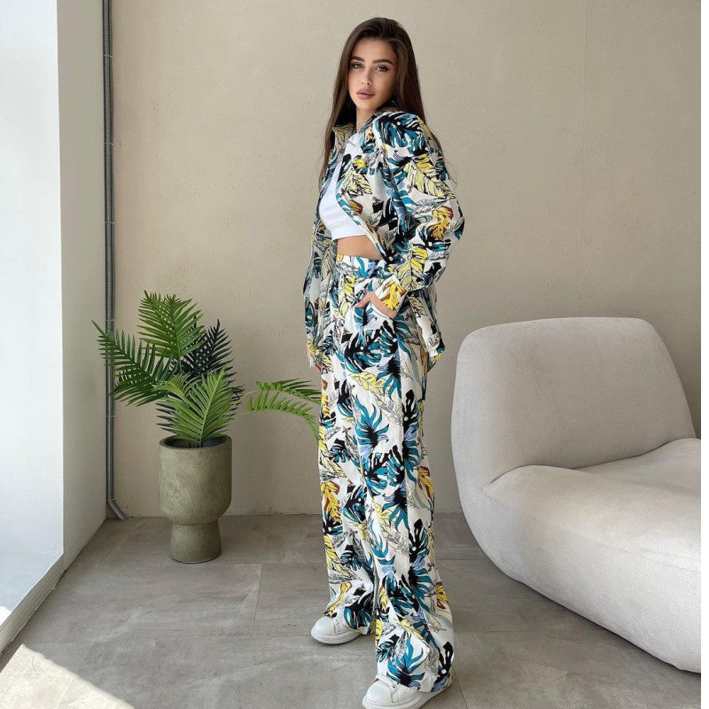 Women's Fashion Floral Print Loose High Waist Suits