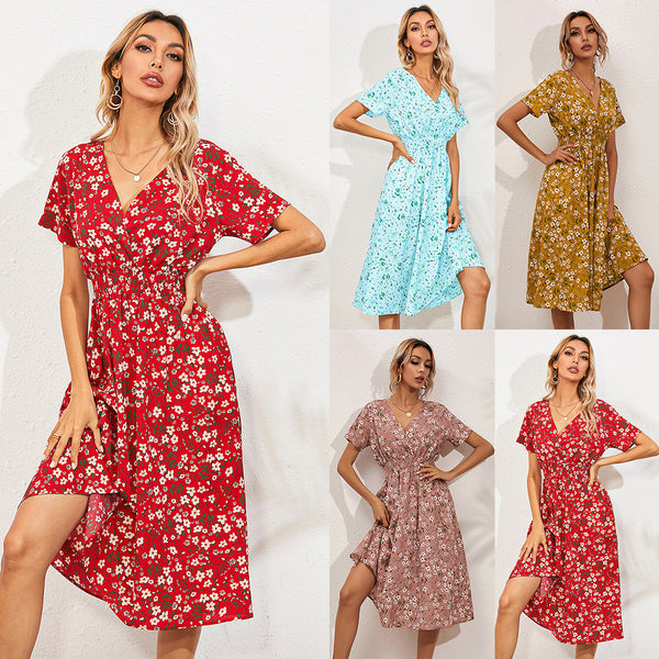 Women's Summer Floral Print Sleeve Dress Dresses