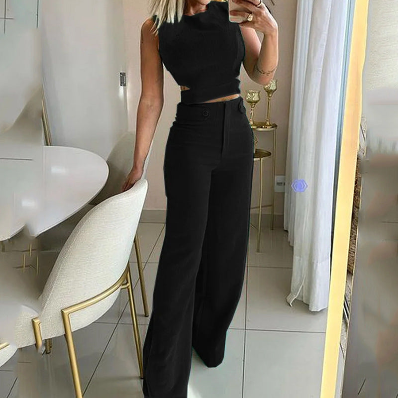 Women's Fashion Casual Solid Color Trousers Two-piece Suits