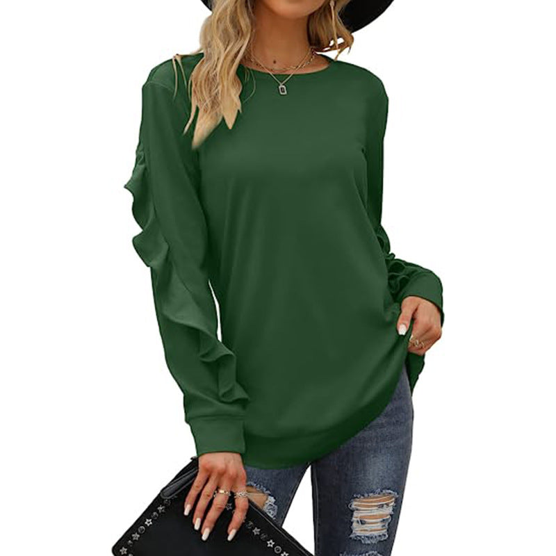 Women's Casual Round Neck Pleated Long-sleeved Sweaters