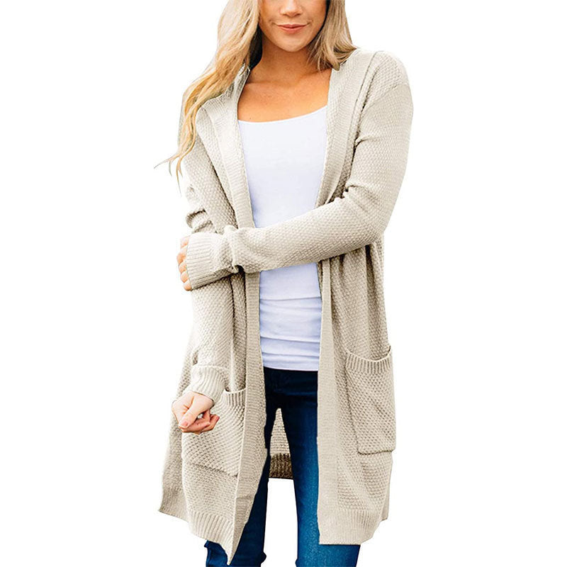 Women's Solid Color Long Sleeve Front Hooded Coats