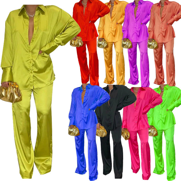 Women's Fashion Multicolor Satin Loose Leisure Suits