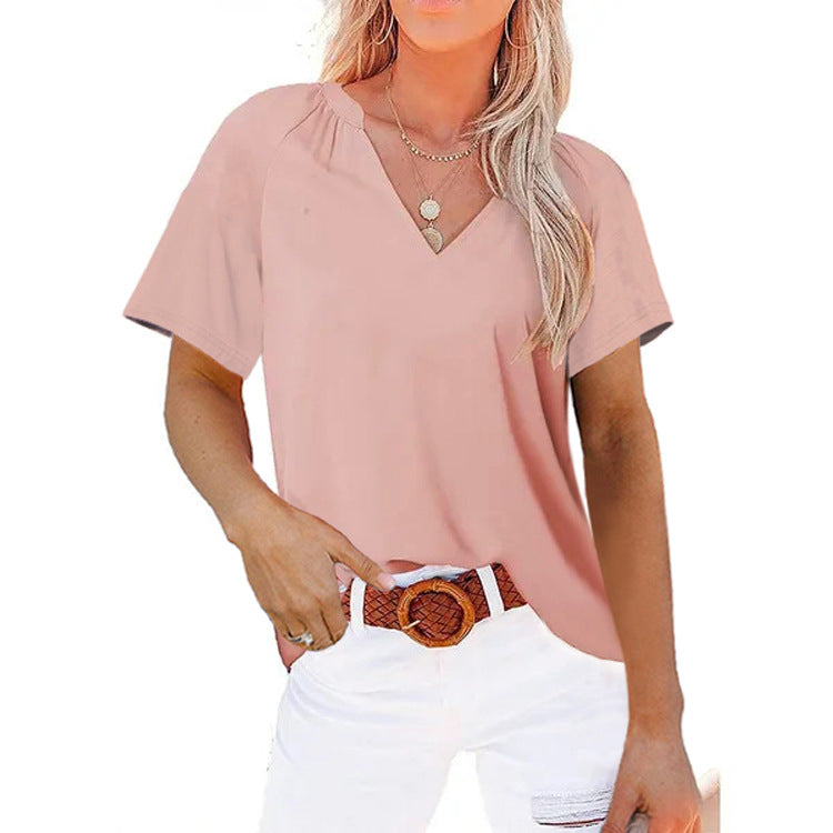 Women's Summer V-neck Solid Color Sleeve Blouses